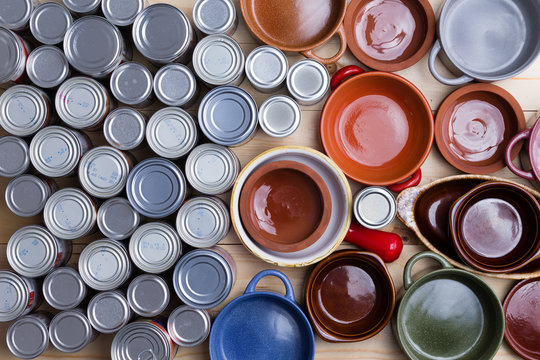 Assorted Cans and Food Bowls