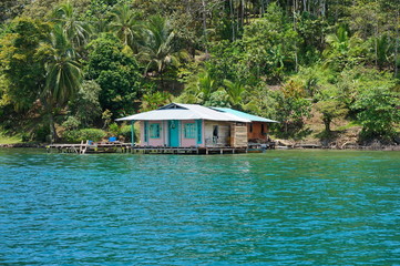 Rustic Caribbean house over water Panama