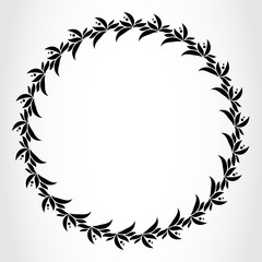 Laurel wreath cicle tattoo. Black stylized ornament, leaves with berry sign on white background. Victory, peace symbol. Vector