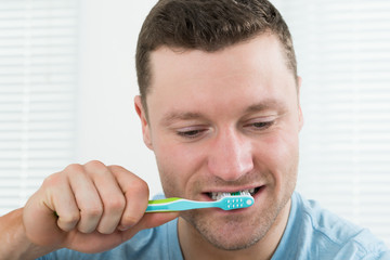 Man Brushing Teeth At Home