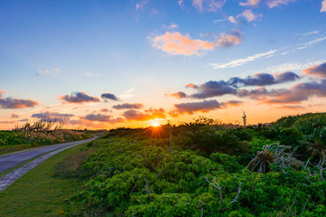 Naklejka na ściany i meble Sunset, landscape. Okinawa, Japan.