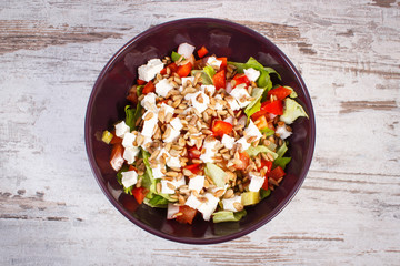 Fresh greek salad with vegetables and feta cheese