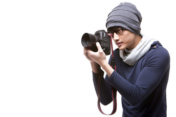 Cool young photographer with camera