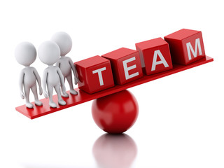 3d white people on a balance. Team concept