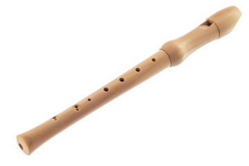 Fototapeta premium Wooden soprano flute isolated on a white background