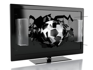 3d Tv screen with soccer ball and net gate