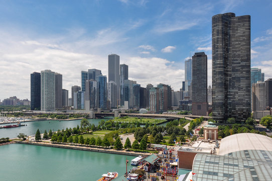 Chicago skyline from Navy Pier, Illinois, USA