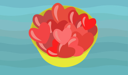 Vector image showing a bunch of hearts in a basket