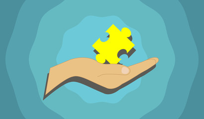 Vector image depicting a jigsaw puzzle piece held in the hand