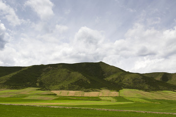 Fototapeta na wymiar Mountain and field in Gansu province, China