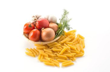 dry pasta spaghetti with ingredient