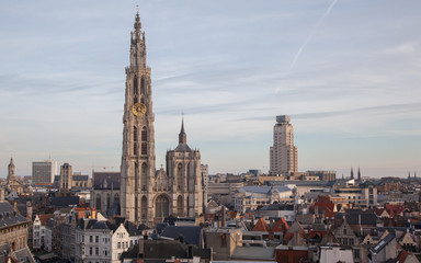 Fototapeta na wymiar View over Antwerp with cathedral of our lady