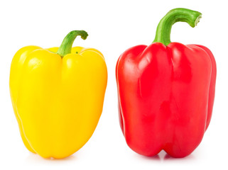 Red and yellow sweet pepper isolated on white background
