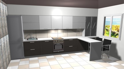 kitchen, interior design 3D rendering