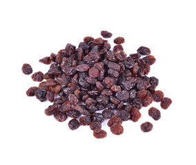 Dried raisins on a white background