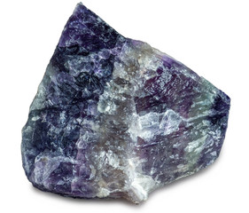 Mineral  fluorite (fluorspar) isolated on white background. The stone has ornamental and lapidary uses. Industrially, fluorite is used in the production of certain glasses and enamels. 