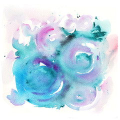 blue round spots, watercolor abstract background