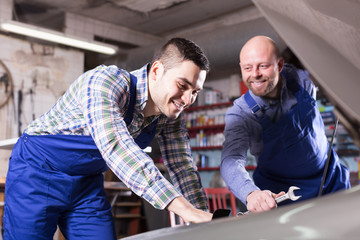 Fototapeta premium Professional mechanics repairing car