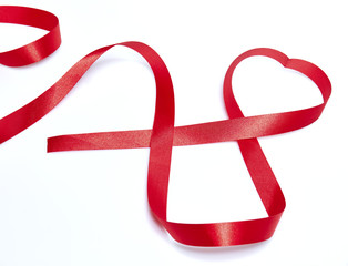 Red heart ribbon, on white background