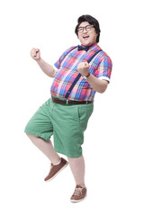 Fashionable Chubby man celebrating with excitement