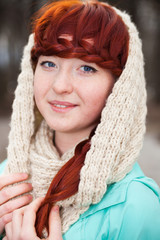 red-haired girl in   park