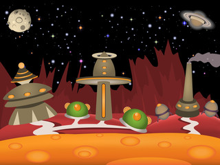 Retro space landscape vector illustration