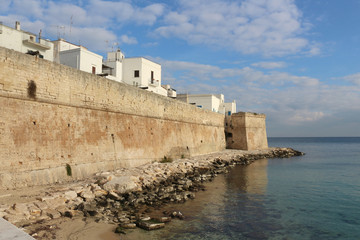 Fototapeta na wymiar Monopoli vecchie mura sul mare
