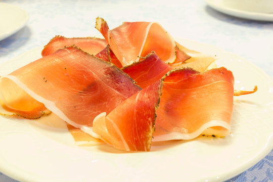 Slices of italian speck