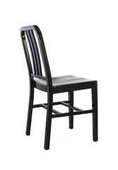 Black Metal Chair on White Background, Back Three Quarter View