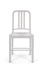 White Plastic Outdoor Chair on White Background, Front View