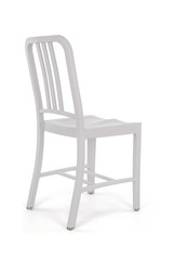 White Plastic Outdoor Chair on White Background, Back Three Quarter View