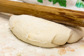 Mixed dough and rolling pin