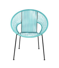 Blue Rattan Outdoor Chair on White Background, Front View