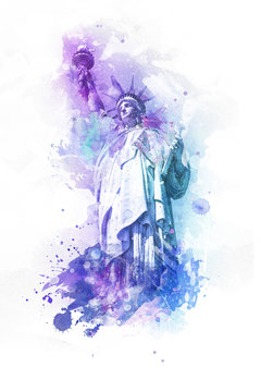 Watercolor paint effect of the Statue of Liberty