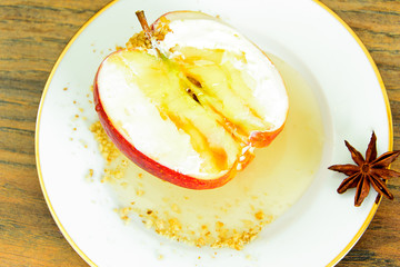 Apple Stuffed with Cream Cheese Dietary Food. Brunch.
