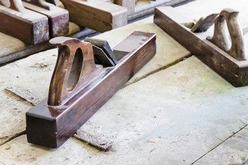 Detail of an old wood planer for the carpenter work