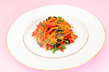 Diet and Healthy Food: Salad with Eggplant, Carrots.