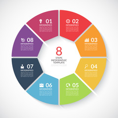 Infographic circle banner. Vector template with 8 steps, parts, options