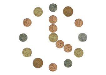 clock with old coins