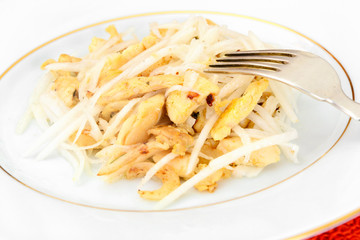 Dietary Salad from Daikon and Chicken. Health Food.