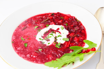 Healthy Food: Soup with Beets, Green Beans and Vegetables.