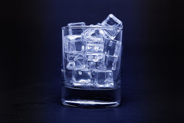 Ice cubes in glass vintage tone