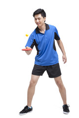 Fototapeta na wymiar Table tennis player bounces ball on paddle