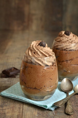 Chocolate mousse in a glasses.