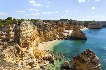 Vlies Fototapete Strand Marinha, Algarve, Portugal Idyllischer Strand Praia da Marinha, Lagoa, Algarve