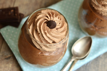 Chocolate mousse in a glasses.