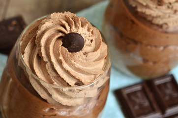 Chocolate mousse in a glasses.
