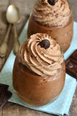 Chocolate mousse in a glasses.