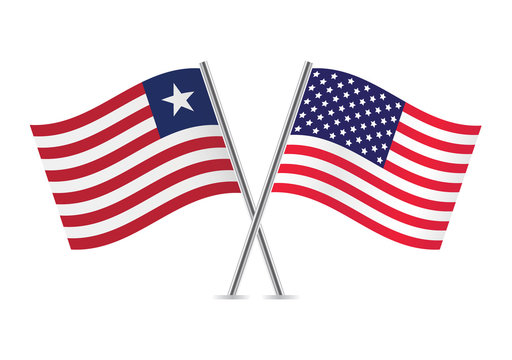 America and Liberia flags. Vector illustration.