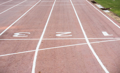 Old red treadmill at the stadium